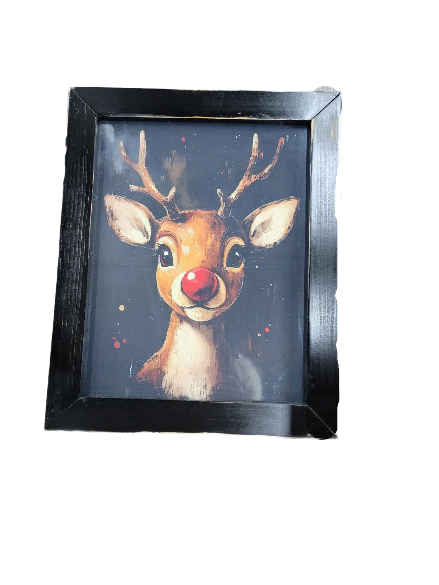 Whimsical 11x14 Reindeer Wall Art with Red Nose – Rustic Christmas Decor