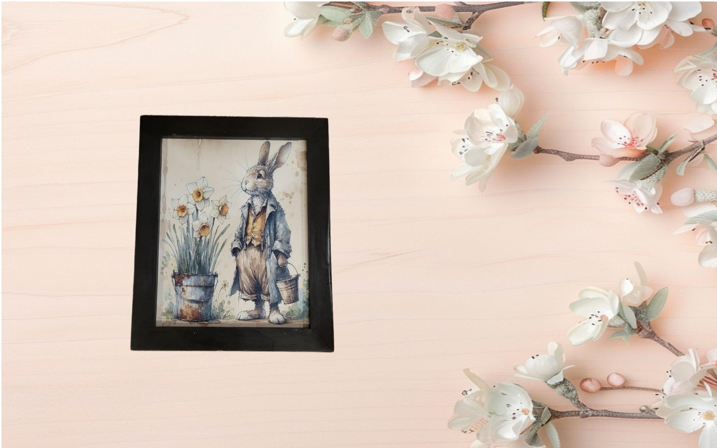 Vintage Rabbit and Daffodils Wall Art