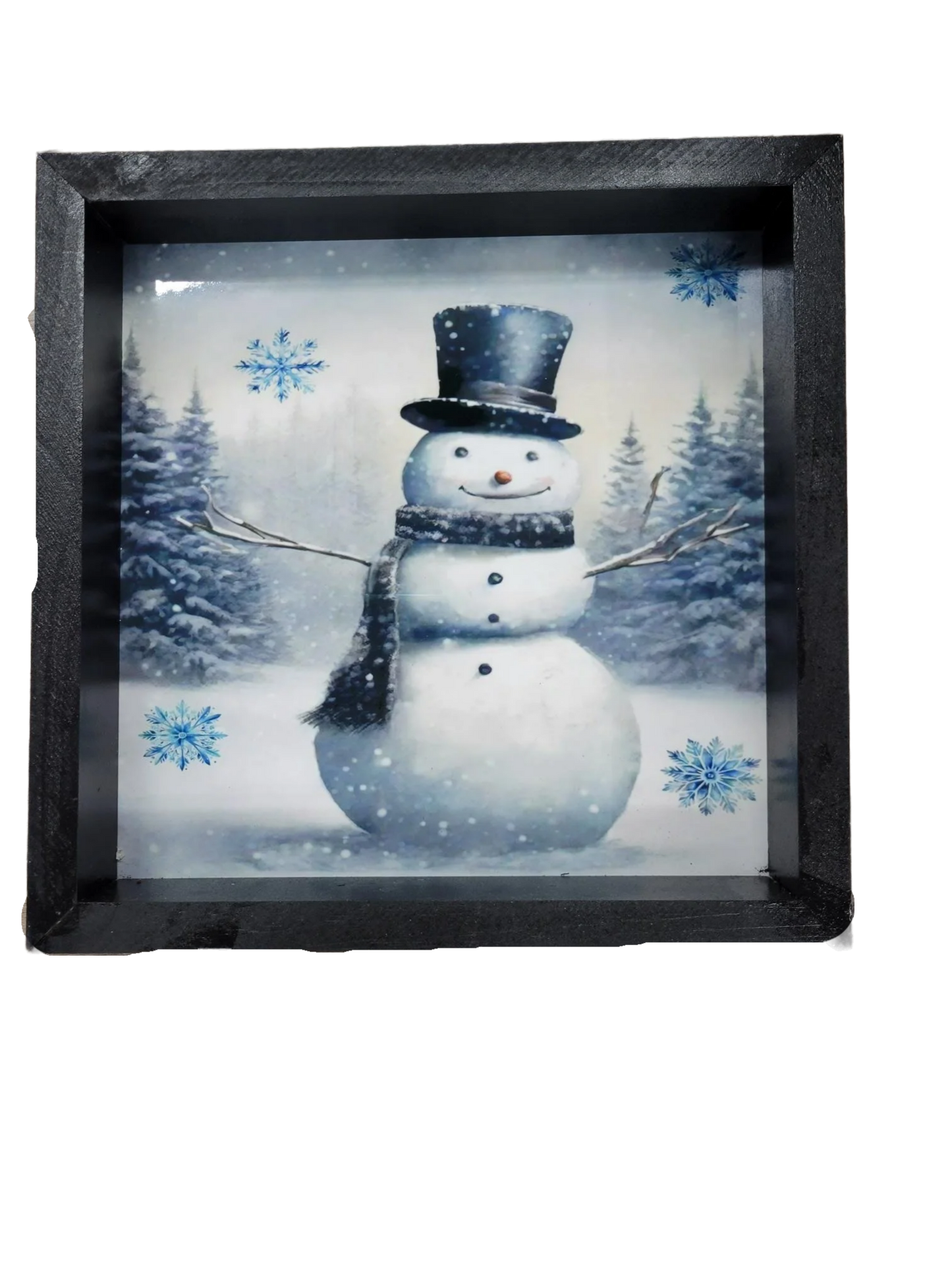 Charming 12x12 Blue Snowman Winter Shadow Box Wall Art