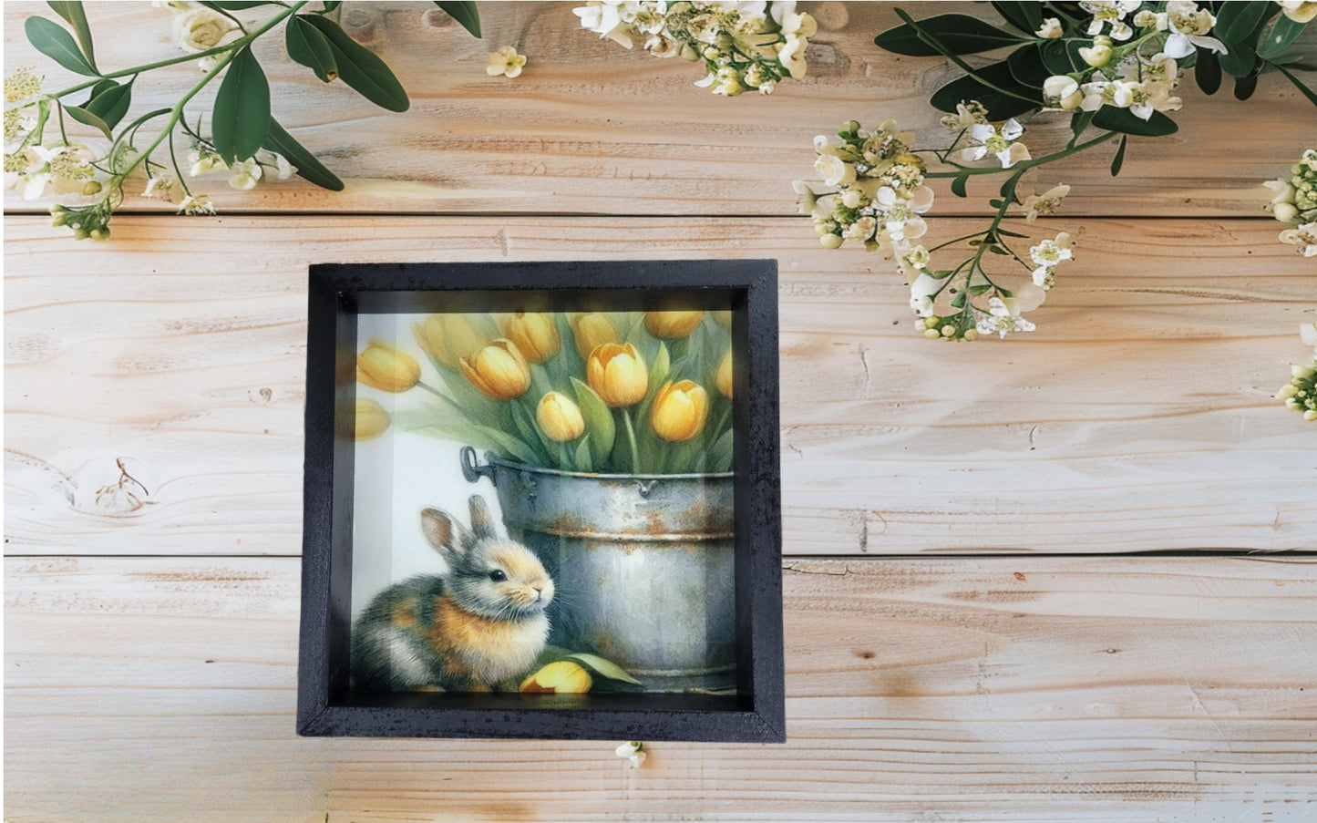 Rustic Bunny and Yellow Tulips Wall Art