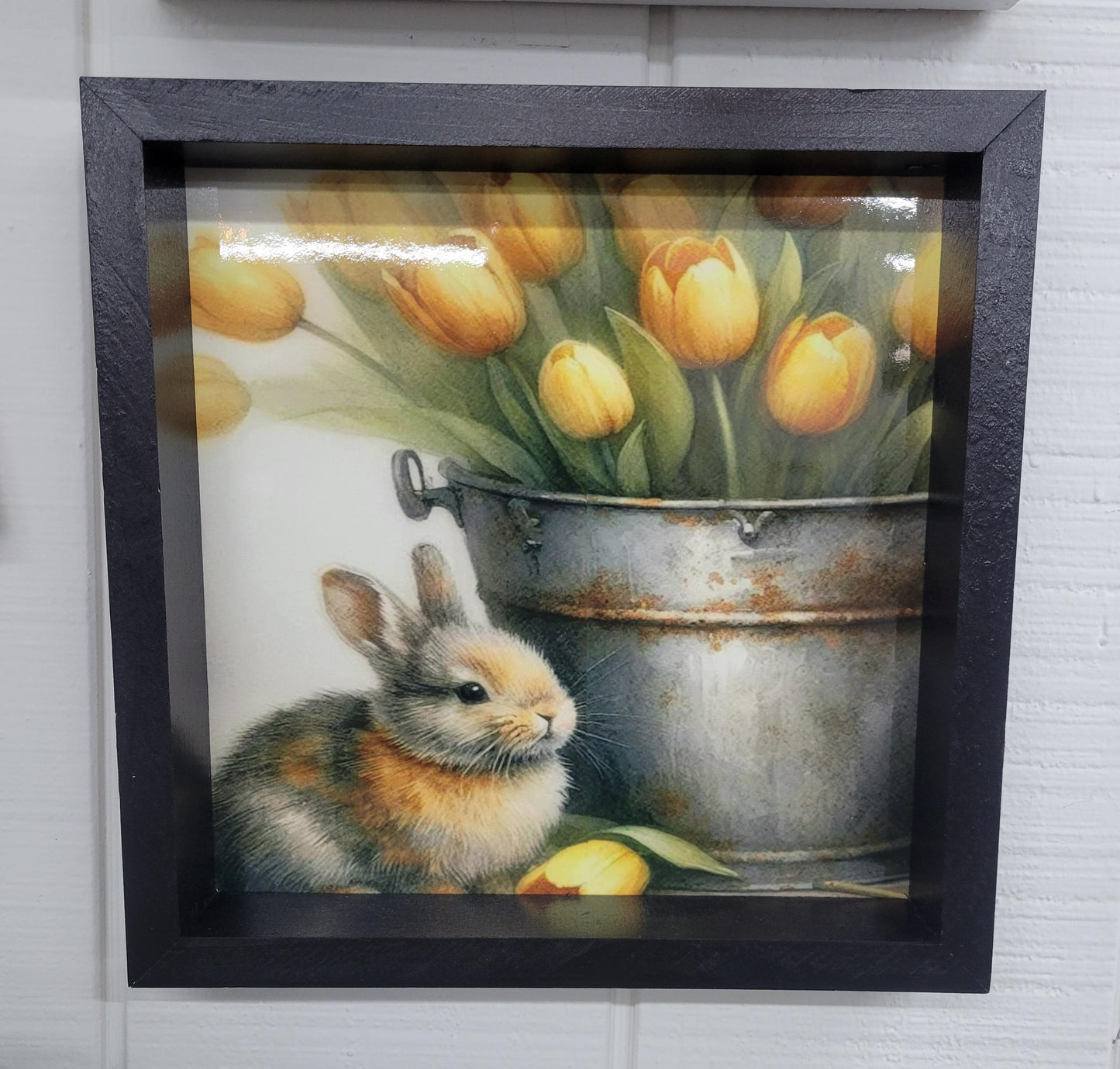 Rustic Bunny and Yellow Tulips Wall Art