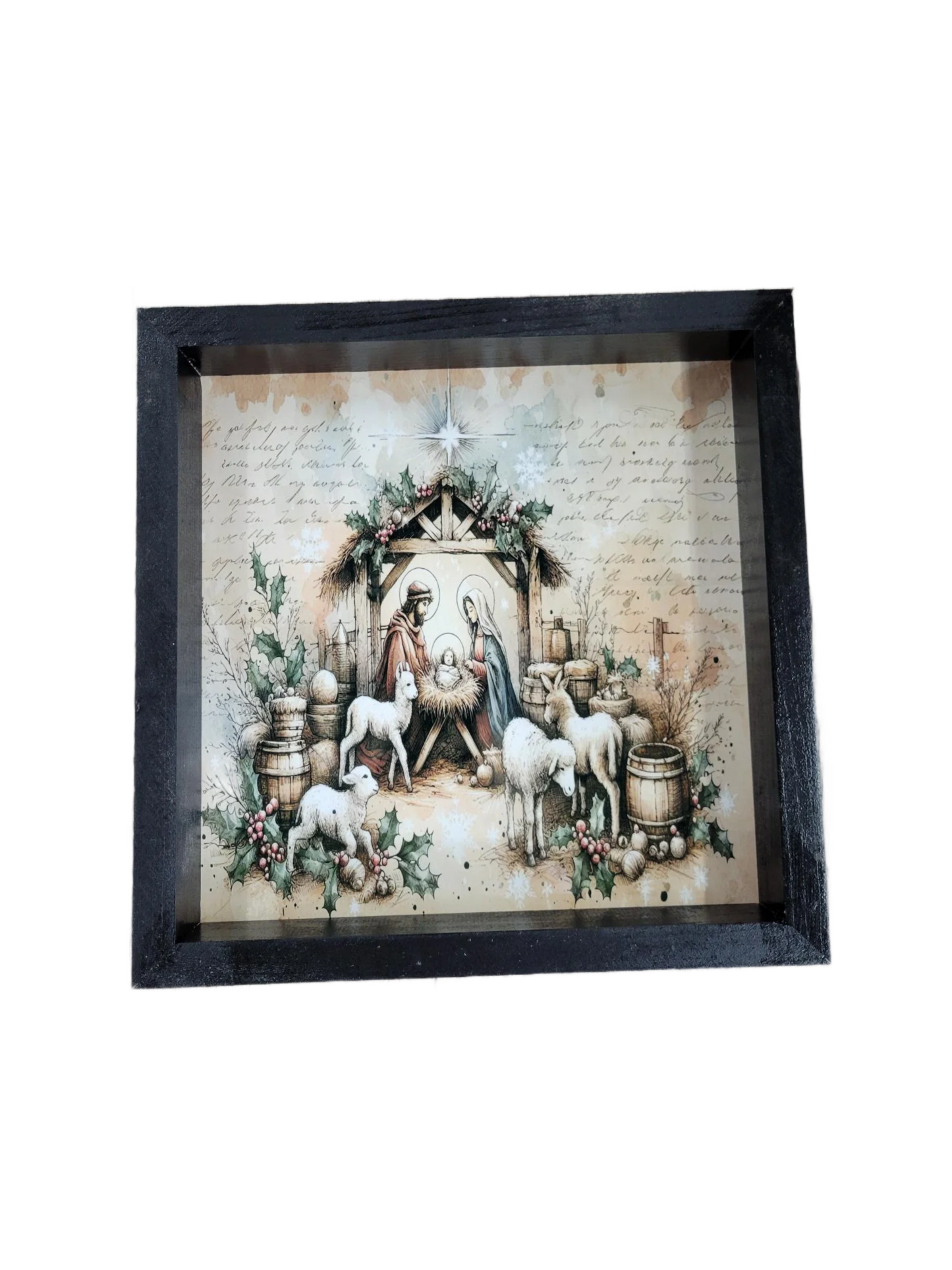 Framed Nativity Scene Christmas Art - Rustic Religious Decor