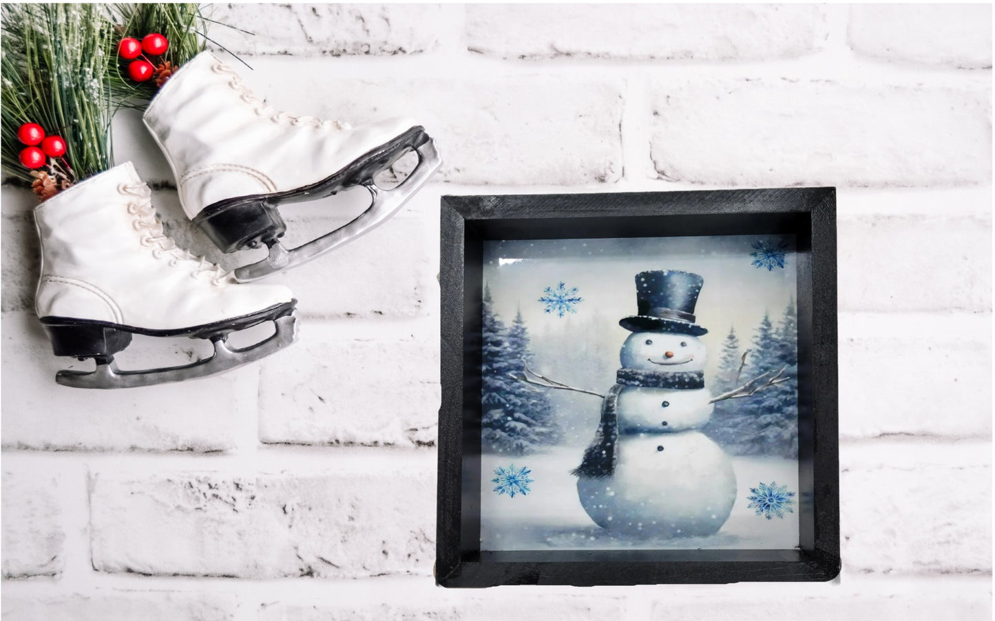 Charming 12x12 Blue Snowman Winter Shadow Box Wall Art