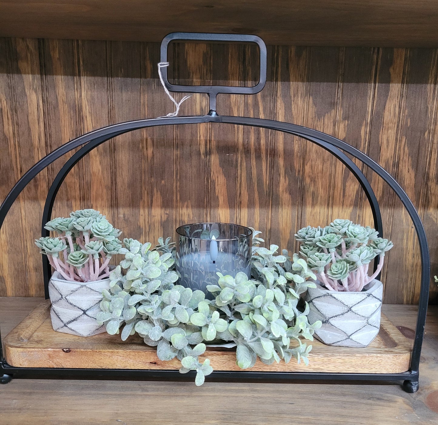 Rustic Wood Tray with Metal Handle Frame | Farmhouse Decorative Serving Tray | Kitchen Counter Decor | Coffee Bar Organizer