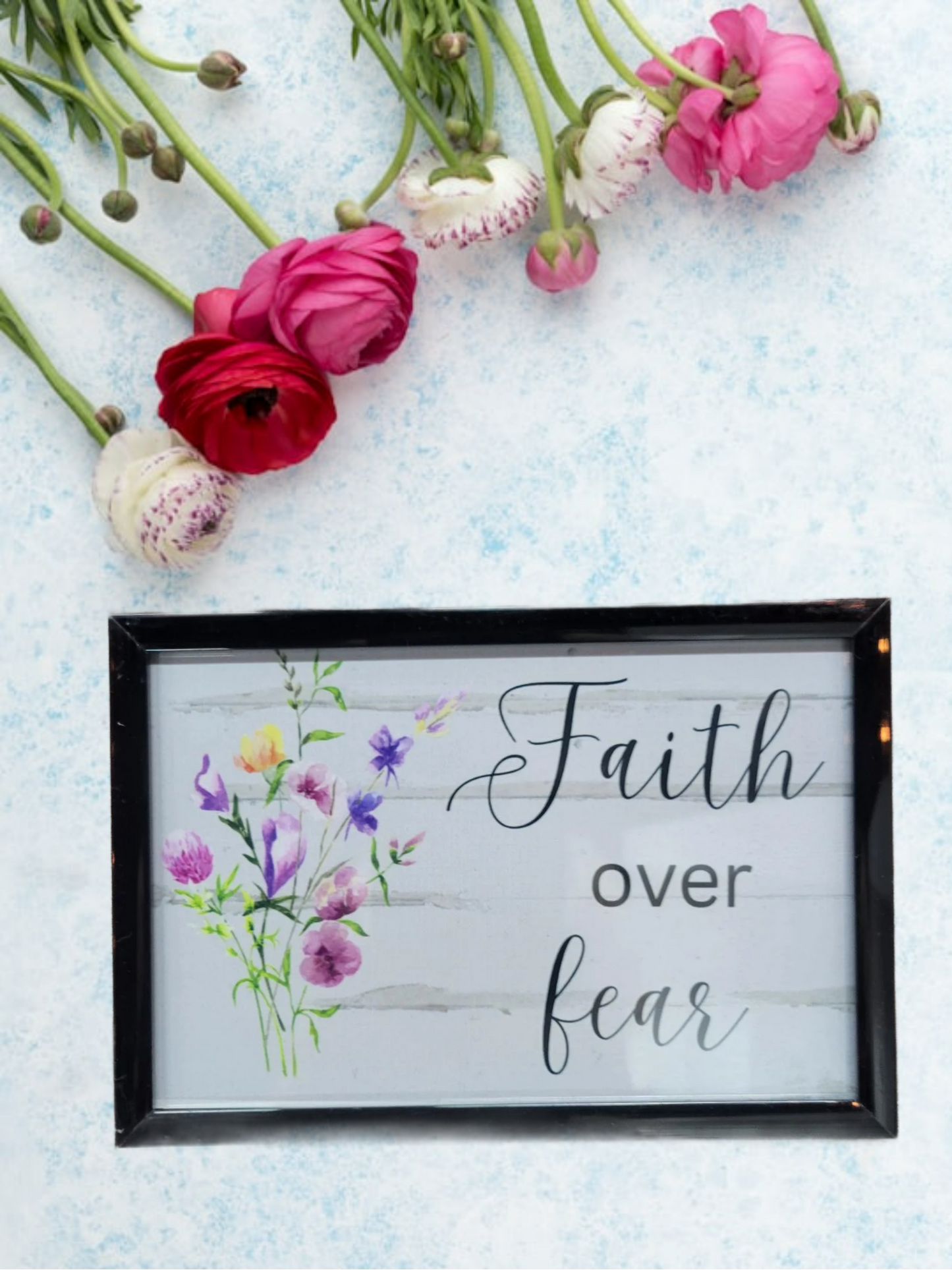 Faith Over Fear Floral Framed Picture | Inspirational Christian Farmhouse Deco
