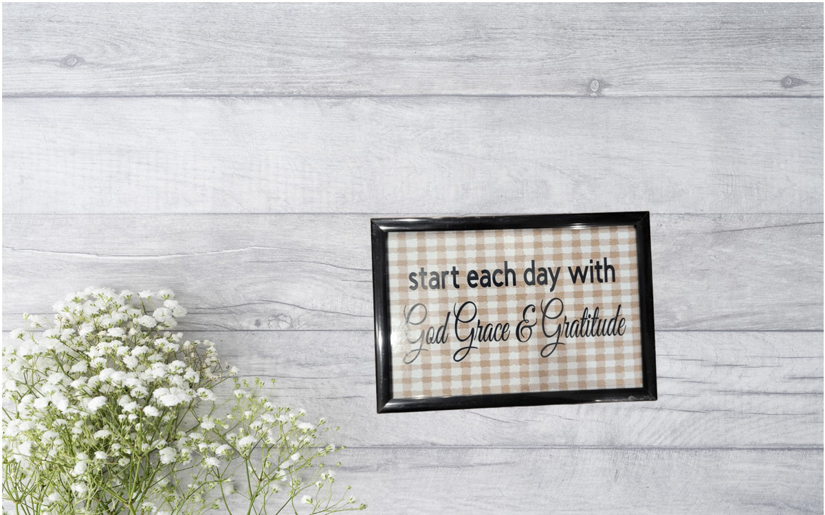 God Grace & Gratitude Sign | Farmhouse Wall Decor | Inspirational Christian Home Decor | Black Framed Rustic Sign