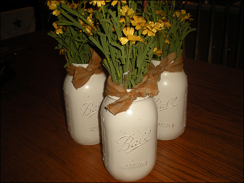 Cream Mason Jar with Yellow Flowers - Jar, Yellow
