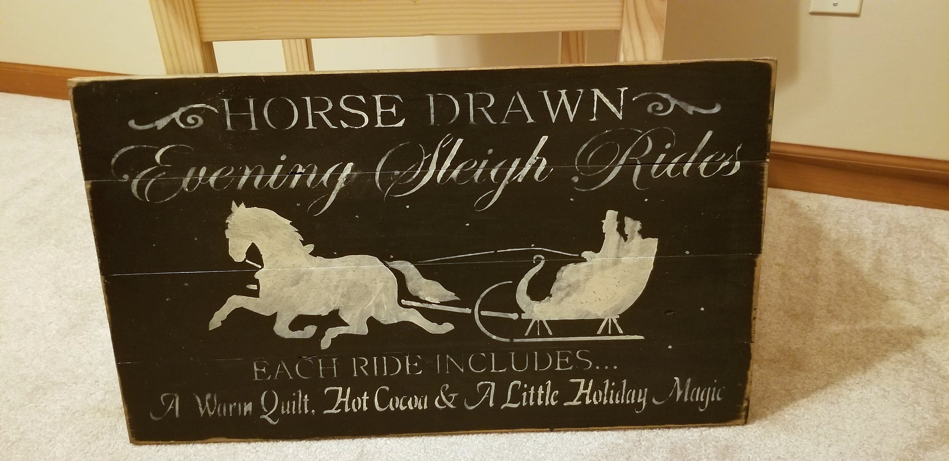 Horse Drawn Sleigh Ride Sign | White - White, Lettering