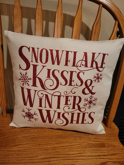 Snowflake Kisses Winter Wishes Pillow - Pillow, Canvas