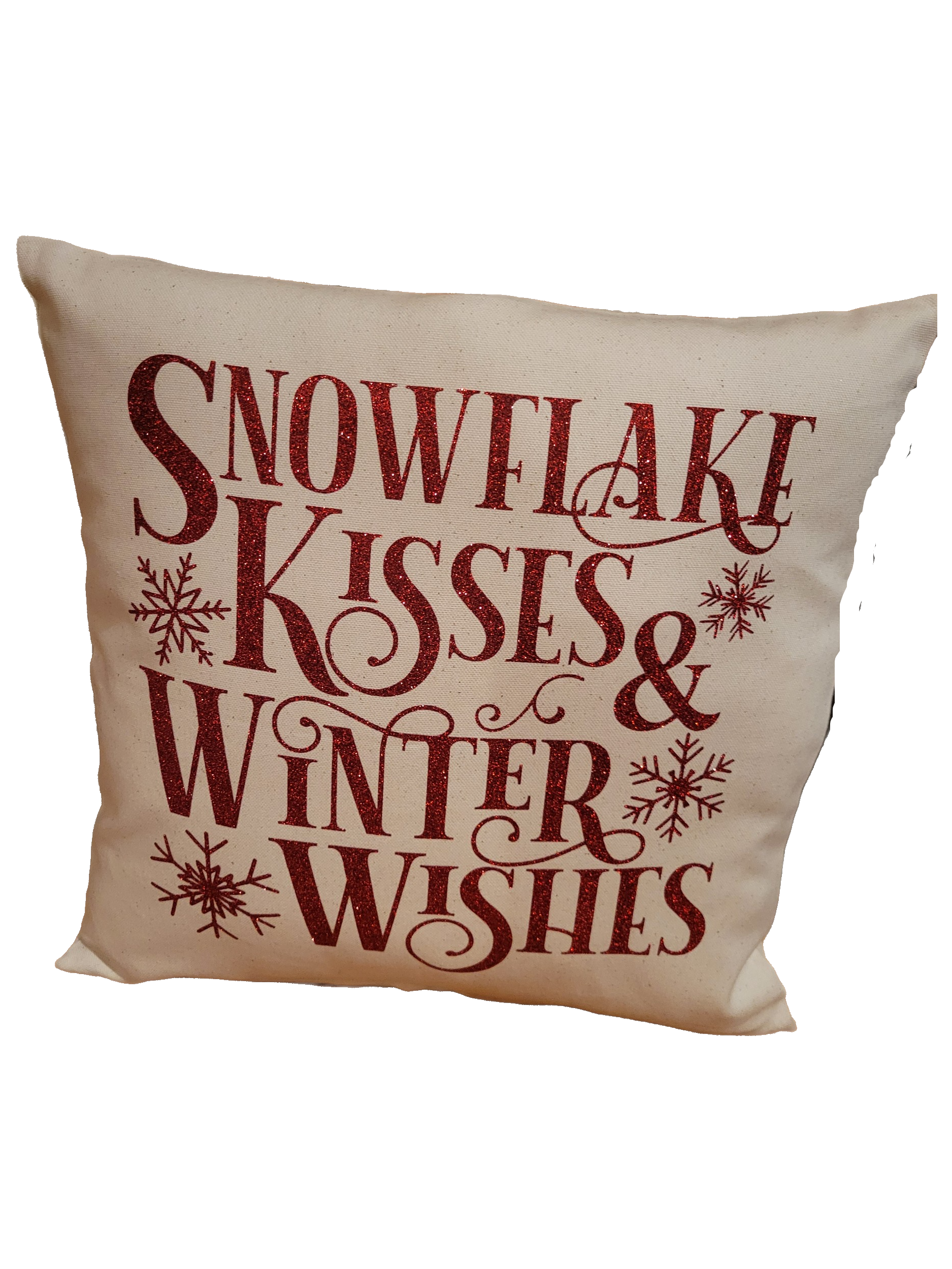 Snowflake Kisses Winter Wishes Pillow - Pillow, Canvas