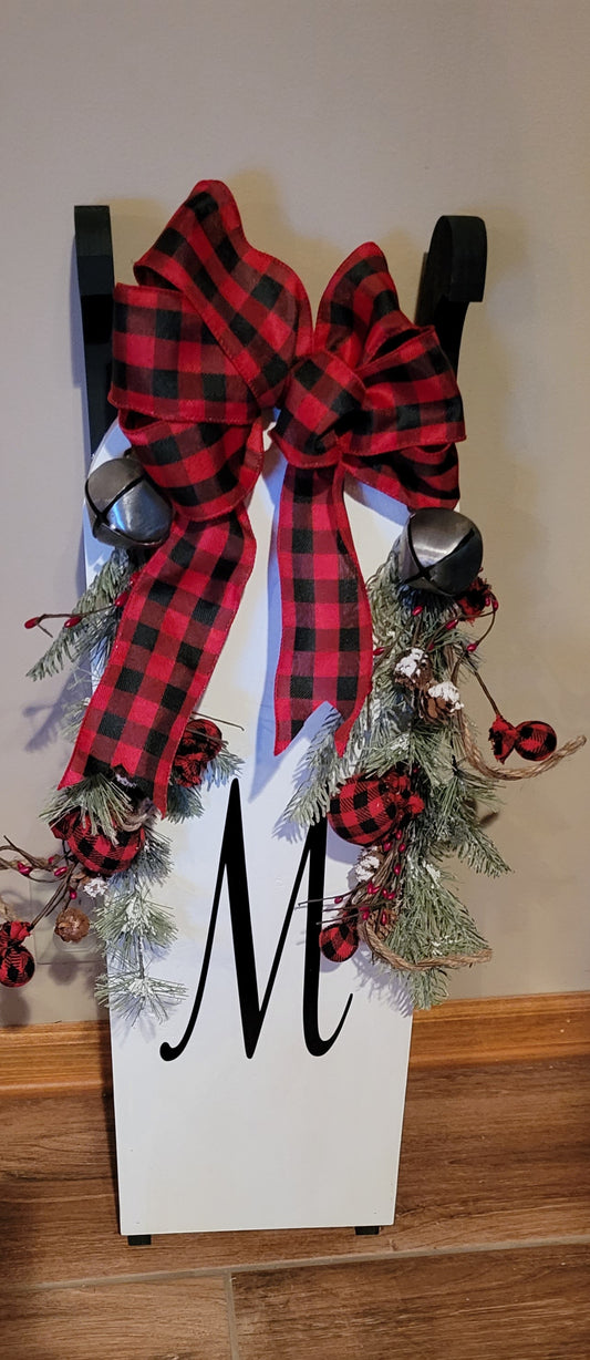 Monogrammed Farmhouse Sled | Black - Black, Red