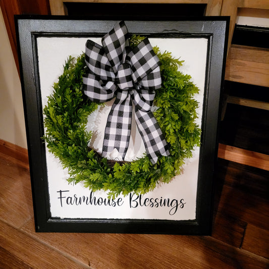 Farmhouse Blessing Wreath Board | Black - Black, White