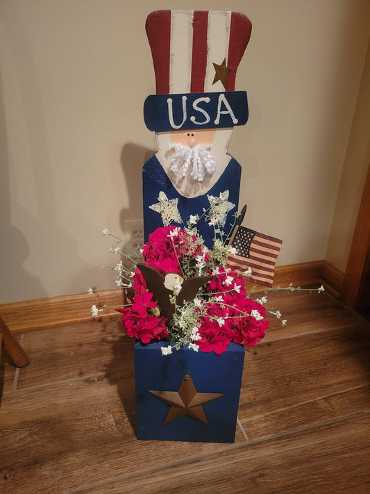 Wooden Uncle Sam Box | White - White, Wood