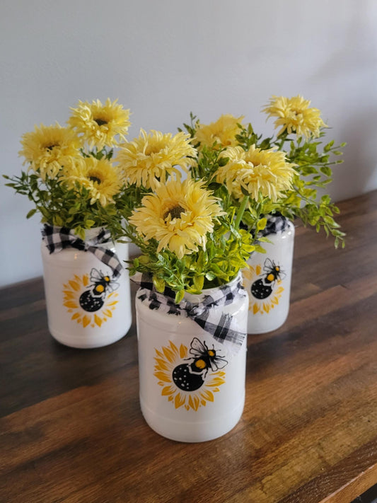 Sunflower Bee Jar | White - White, Jar