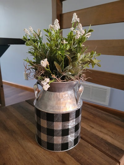Galvanized Buffalo Check Milk Can Floral - Milk, Fill