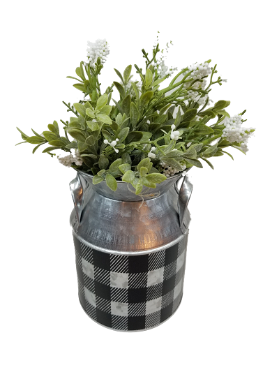 Galvanized Buffalo Check Milk Can Floral - Milk, Fill