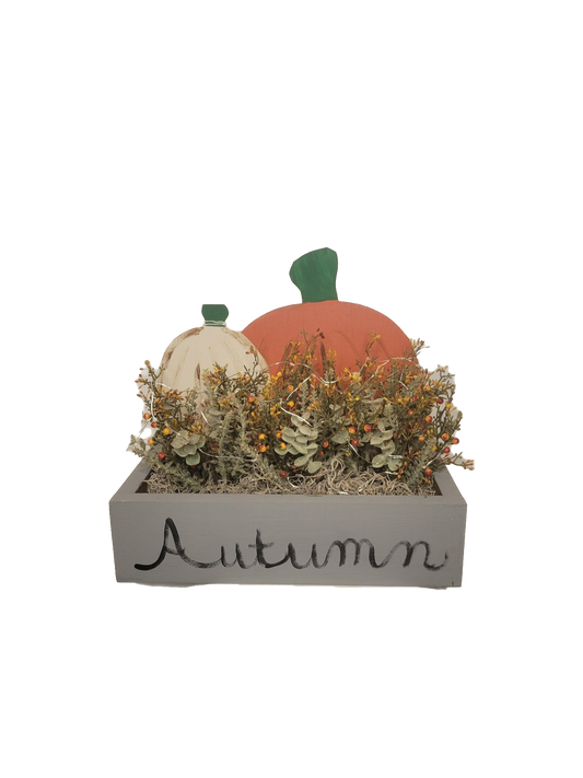 Lighted Autumn Floral Box | Pumpkin - Pumpkin, Handmade