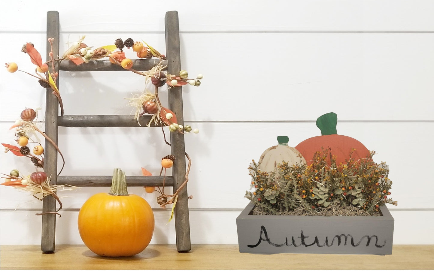 Lighted Autumn Floral Box | Pumpkin - Pumpkin, Handmade