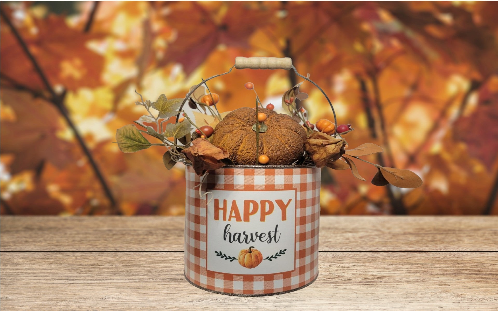 Happy Harvest Plaid Pumpkin Bucket | Autumn - Autumn, Orange