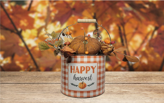 Happy Harvest Plaid Pumpkin Bucket | Autumn - Autumn, Orange