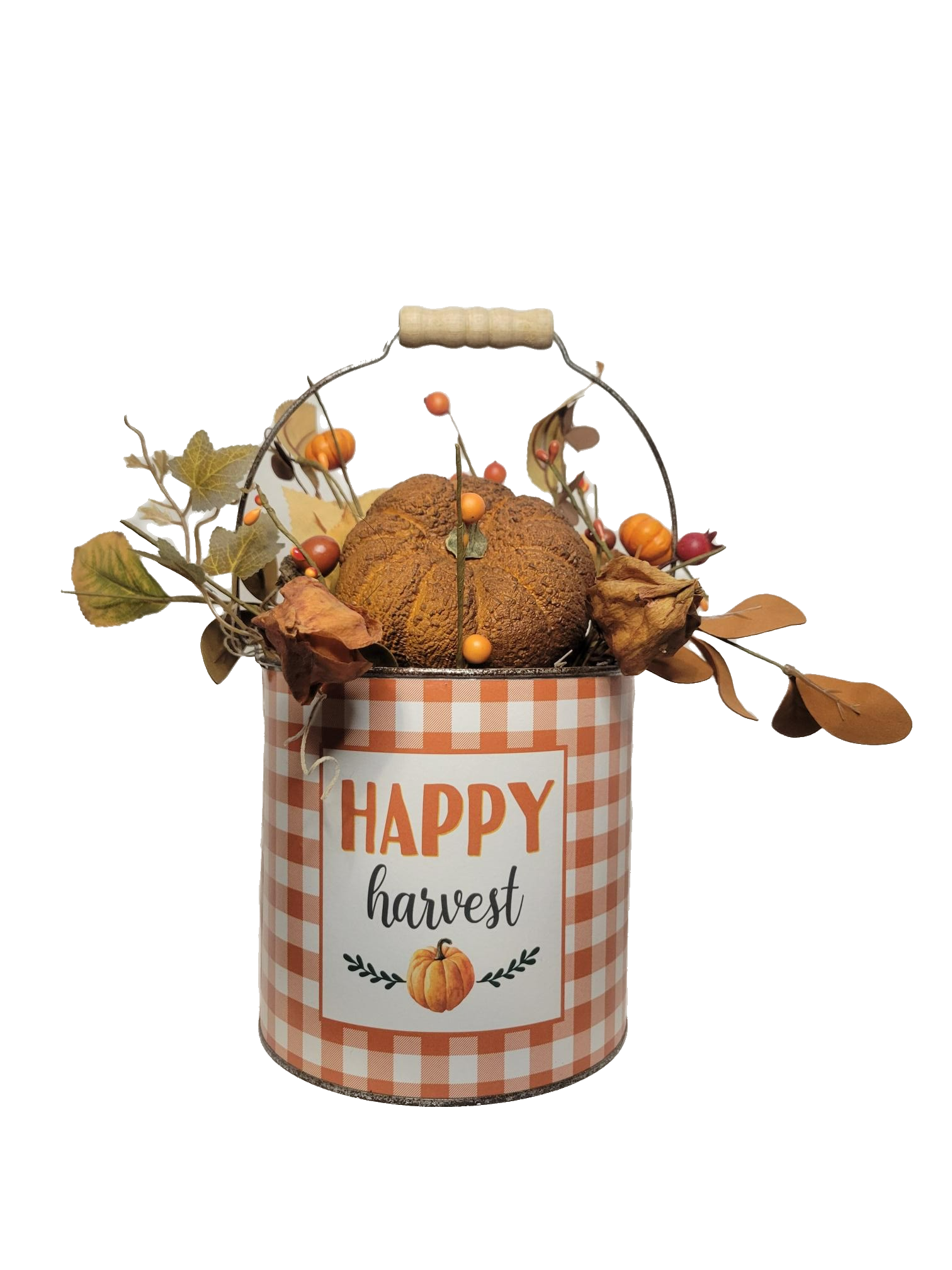 Happy Harvest Plaid Pumpkin Bucket | Autumn - Autumn, Orange