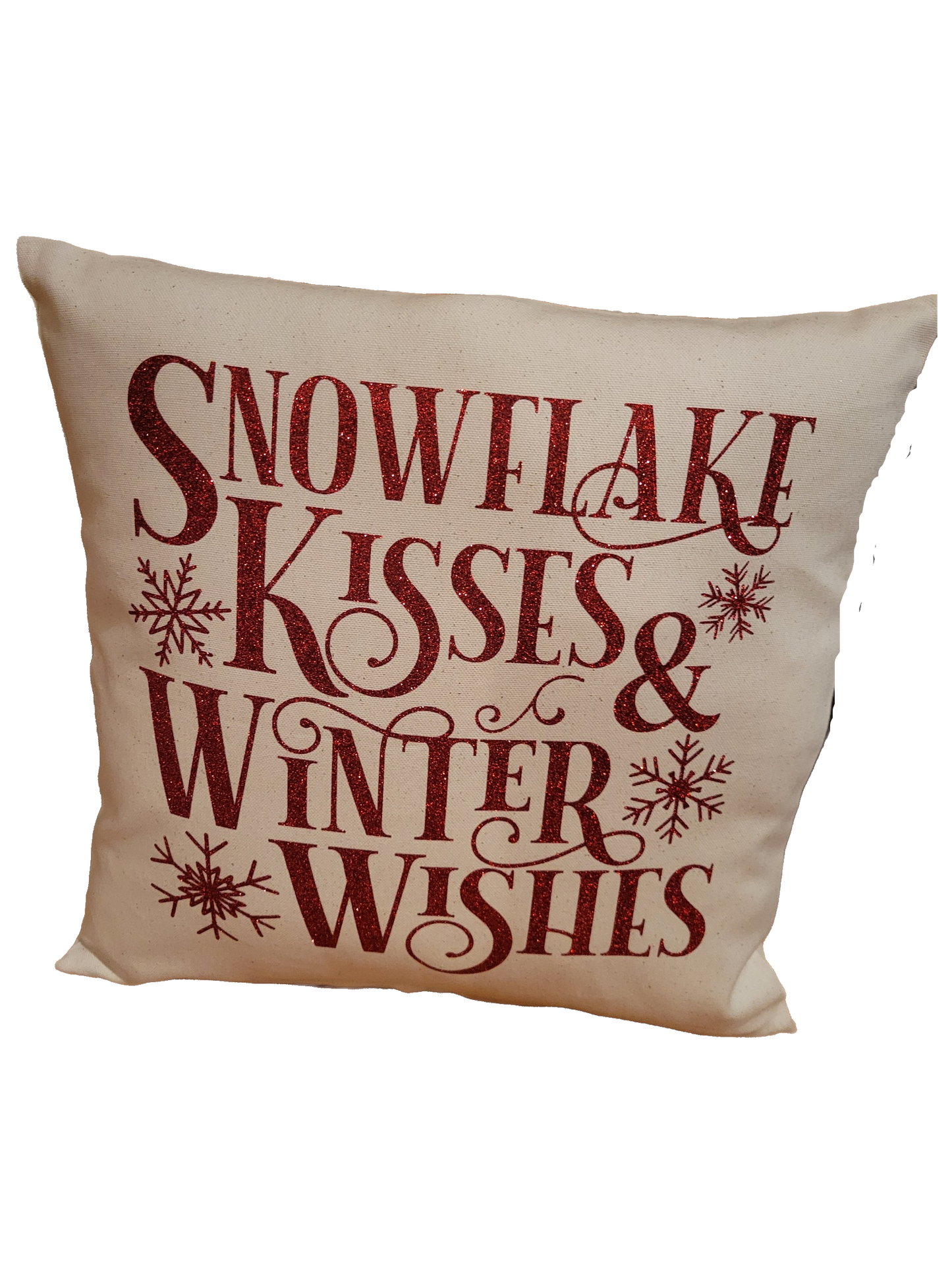 Snowflake Kisses Winter Wishes Pillow - Pillow, Canvas