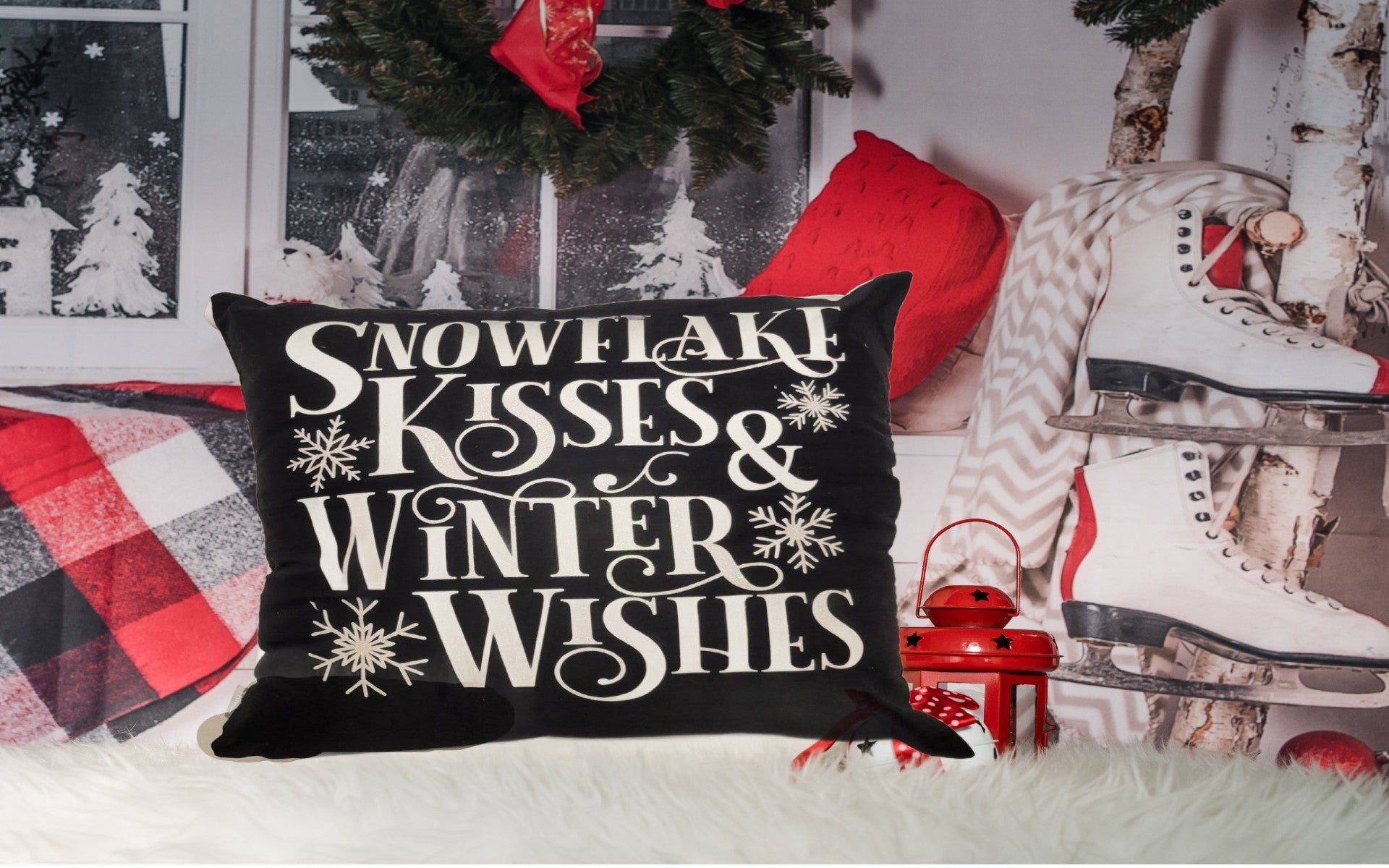 Snowflake Kisses Winter Wishes Pillow - Pillow, Canvas