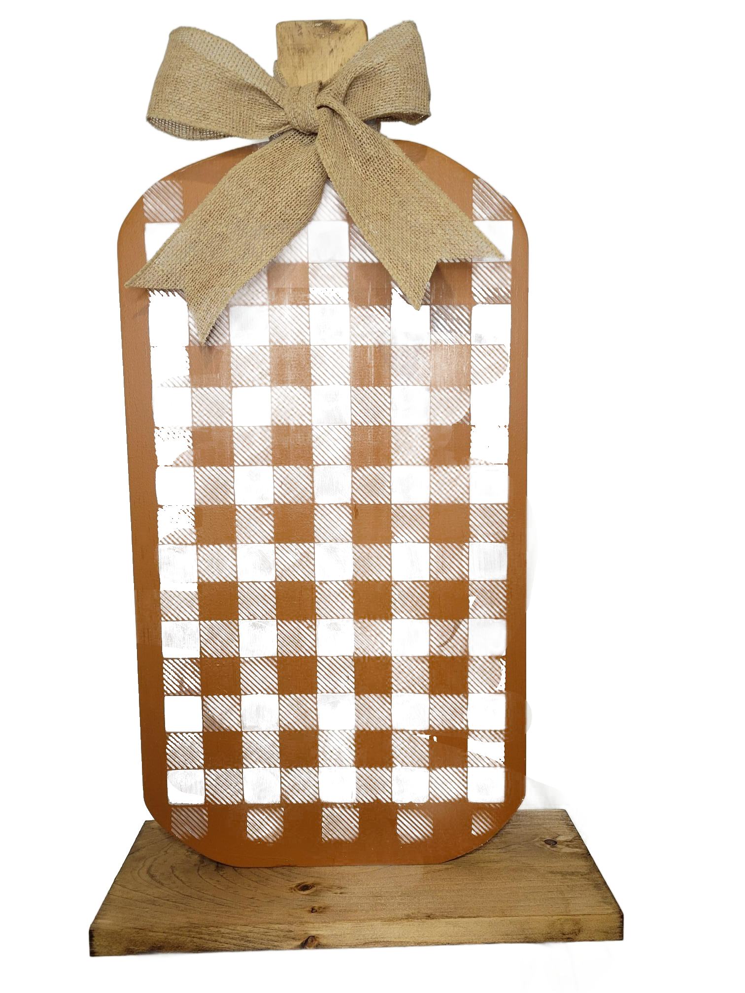 Orange Buffalo Check Wood Pumpkin - Wood, Handmade