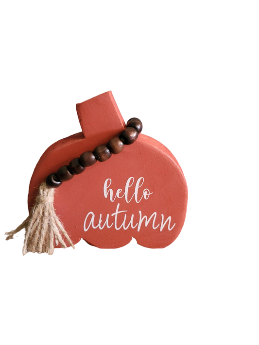 Hello Autumn Beaded Wood Pumpkin - Pumpkin, Orange