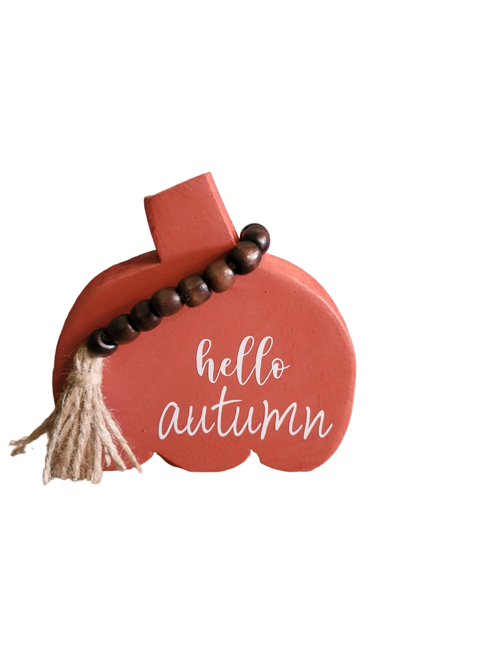 Hello Autumn Beaded Wood Pumpkin - Pumpkin, Orange