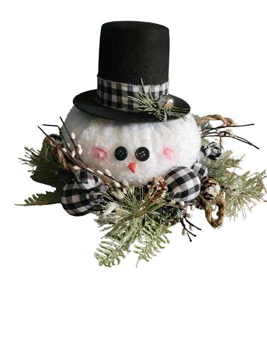 Snowman Head with Buffalo check ring | White - White, Snowman