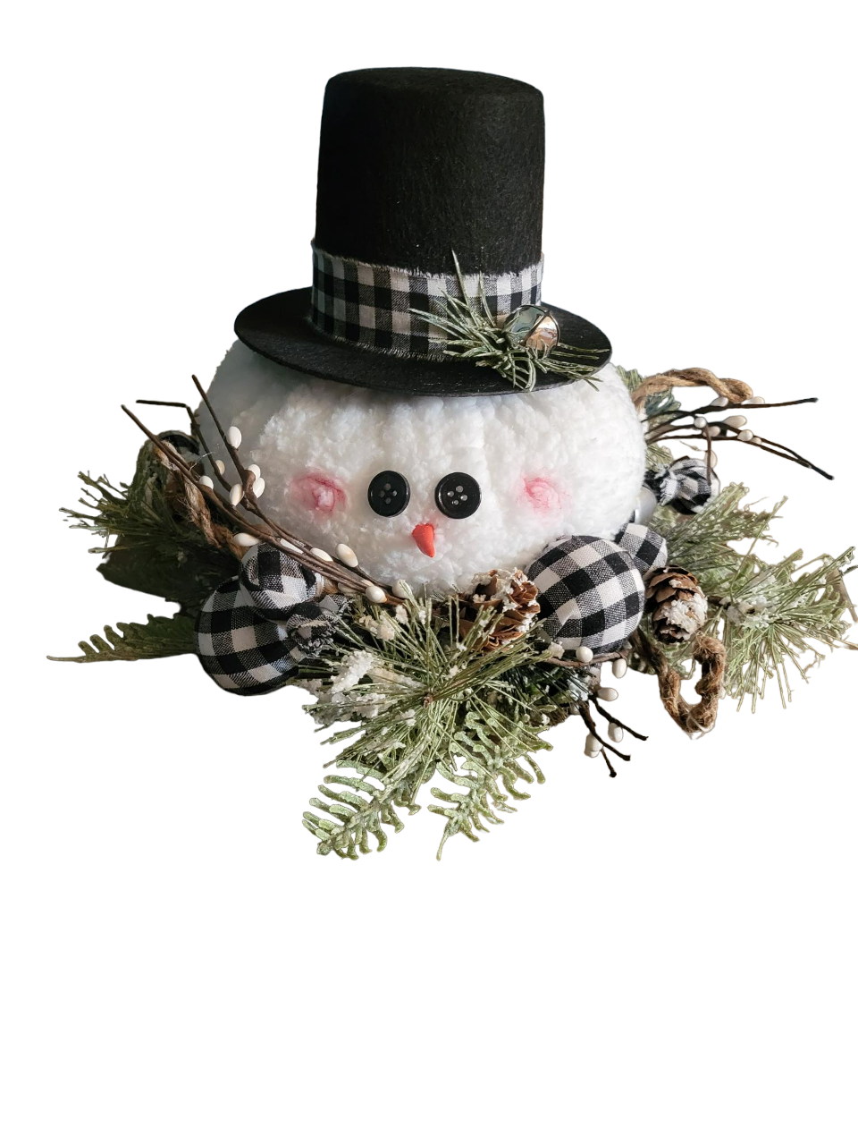 Snowman Head with Buffalo check ring | White - White, Snowman
