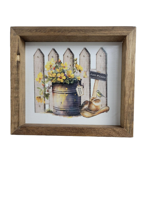 Yellow flowers Fence Sign - Sign, Handmade