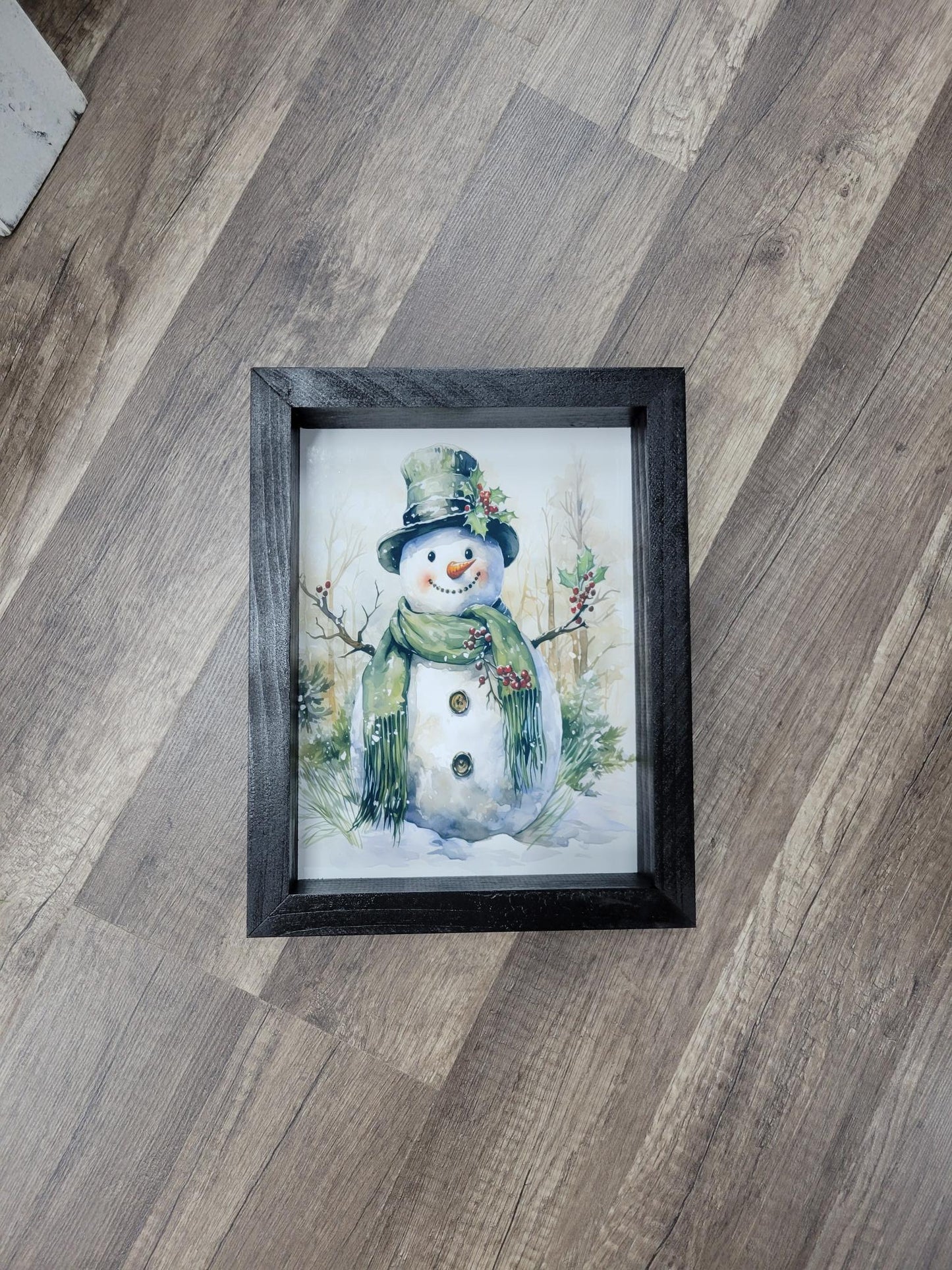 Framed Watercolor Snowman Wall Art – 8x10 Winter Holiday Decor