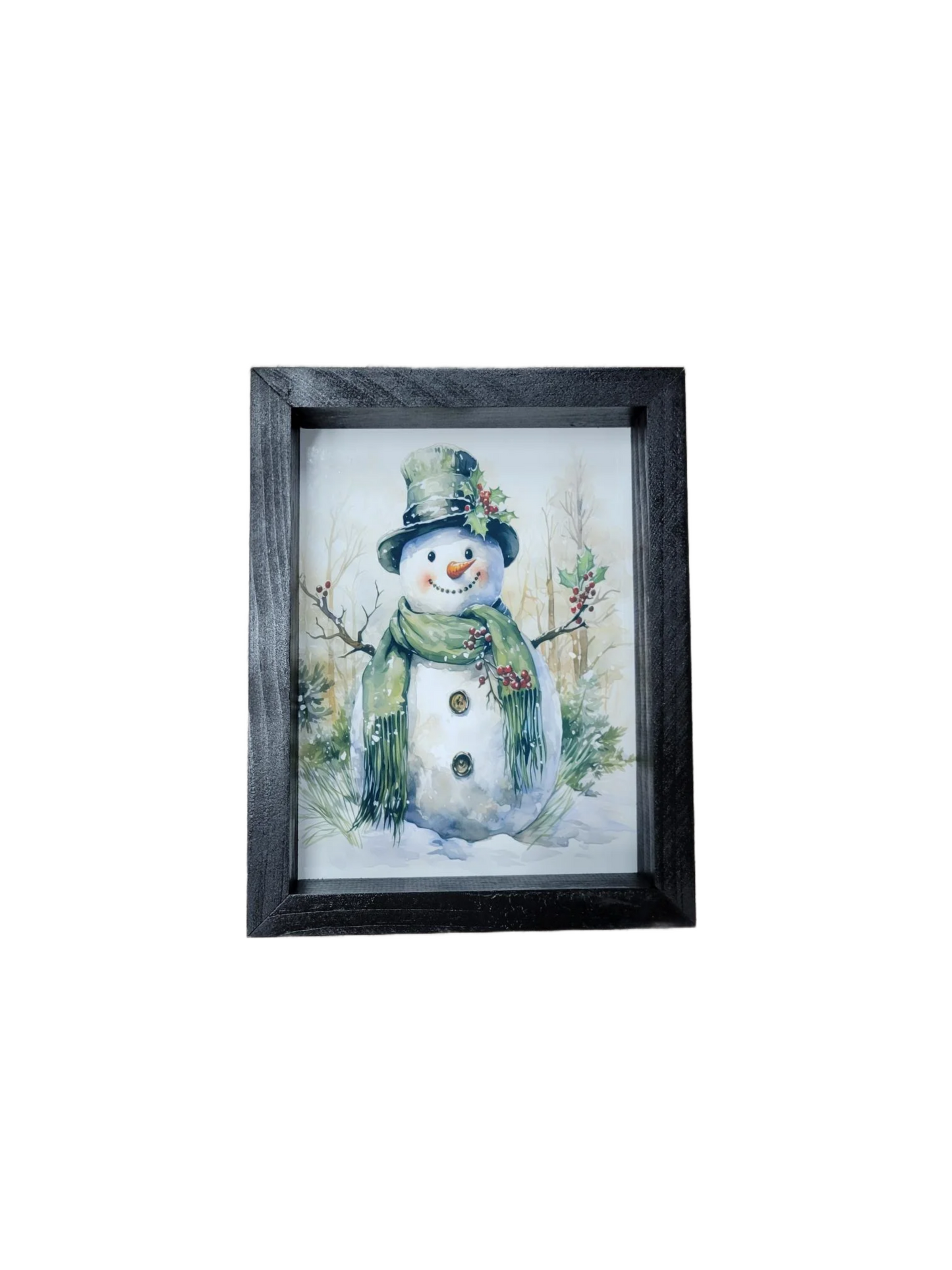 Framed Watercolor Snowman Wall Art – 8x10 Winter Holiday Decor
