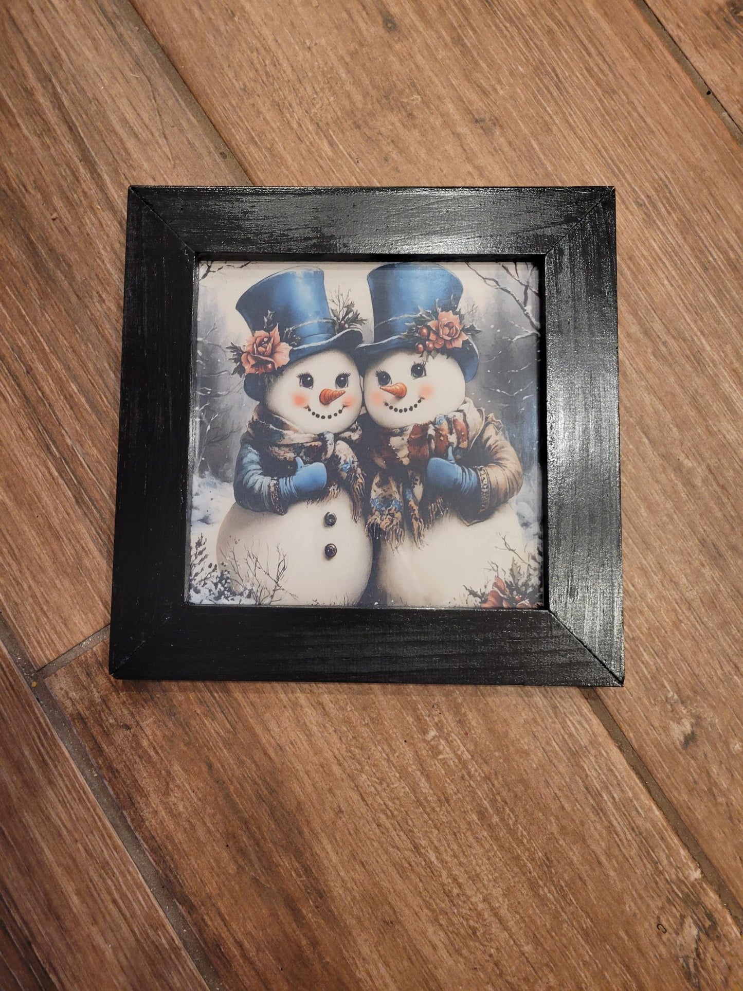Charming Snowman Couple Framed Art - Winter Holiday Decor
