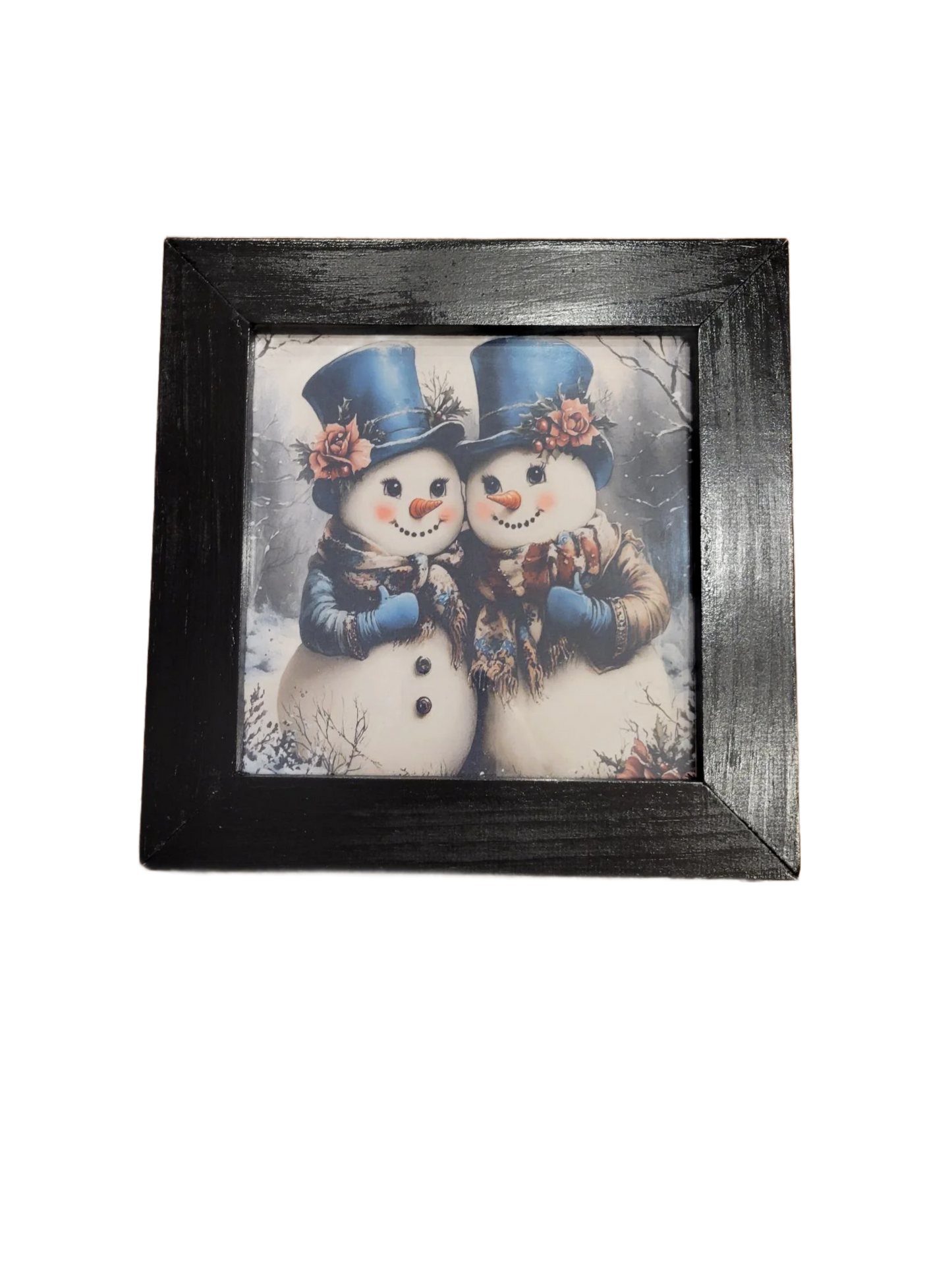 Charming Snowman Couple Framed Art - Winter Holiday Decor