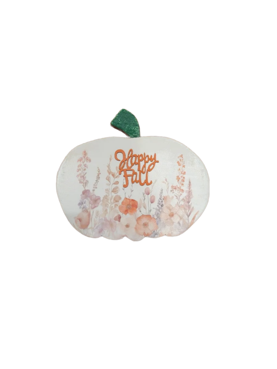 Happy Fall Pumpkin Sign – Floral Autumn Decor for Seasonal Crafts and Home Accents