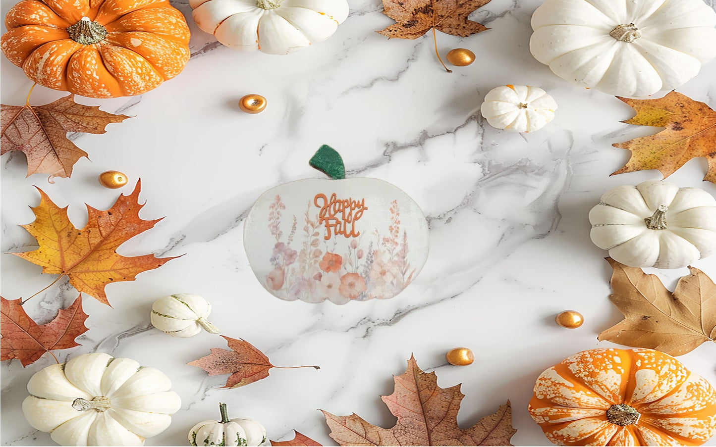 Happy Fall Pumpkin Sign – Floral Autumn Decor for Seasonal Crafts and Home Accents