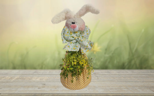 Handmade Standing Bunny – Floral Bow & Greenery Easter Decor