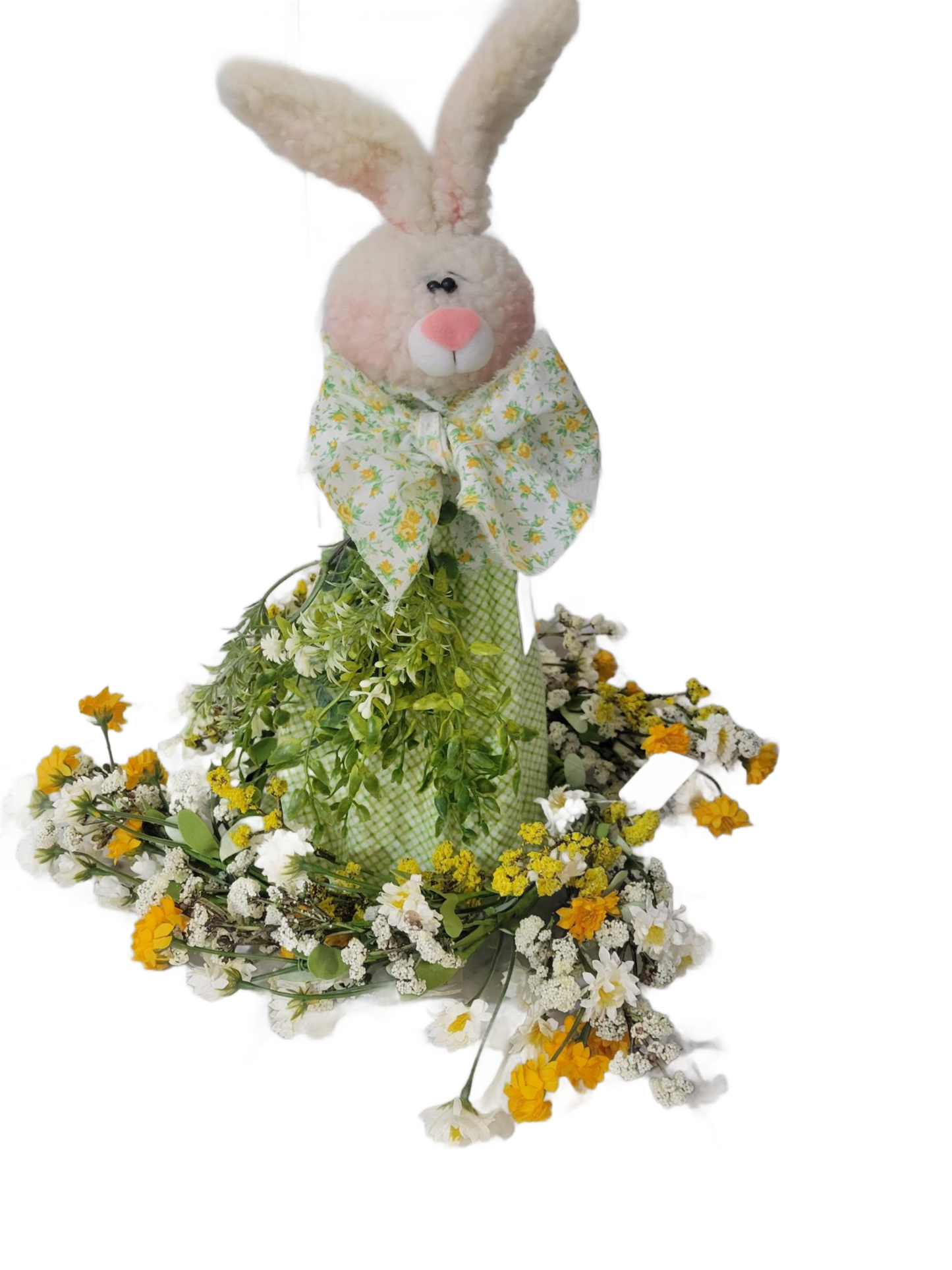 Handmade Standing Bunny – Floral Bow & Greenery Easter Decor