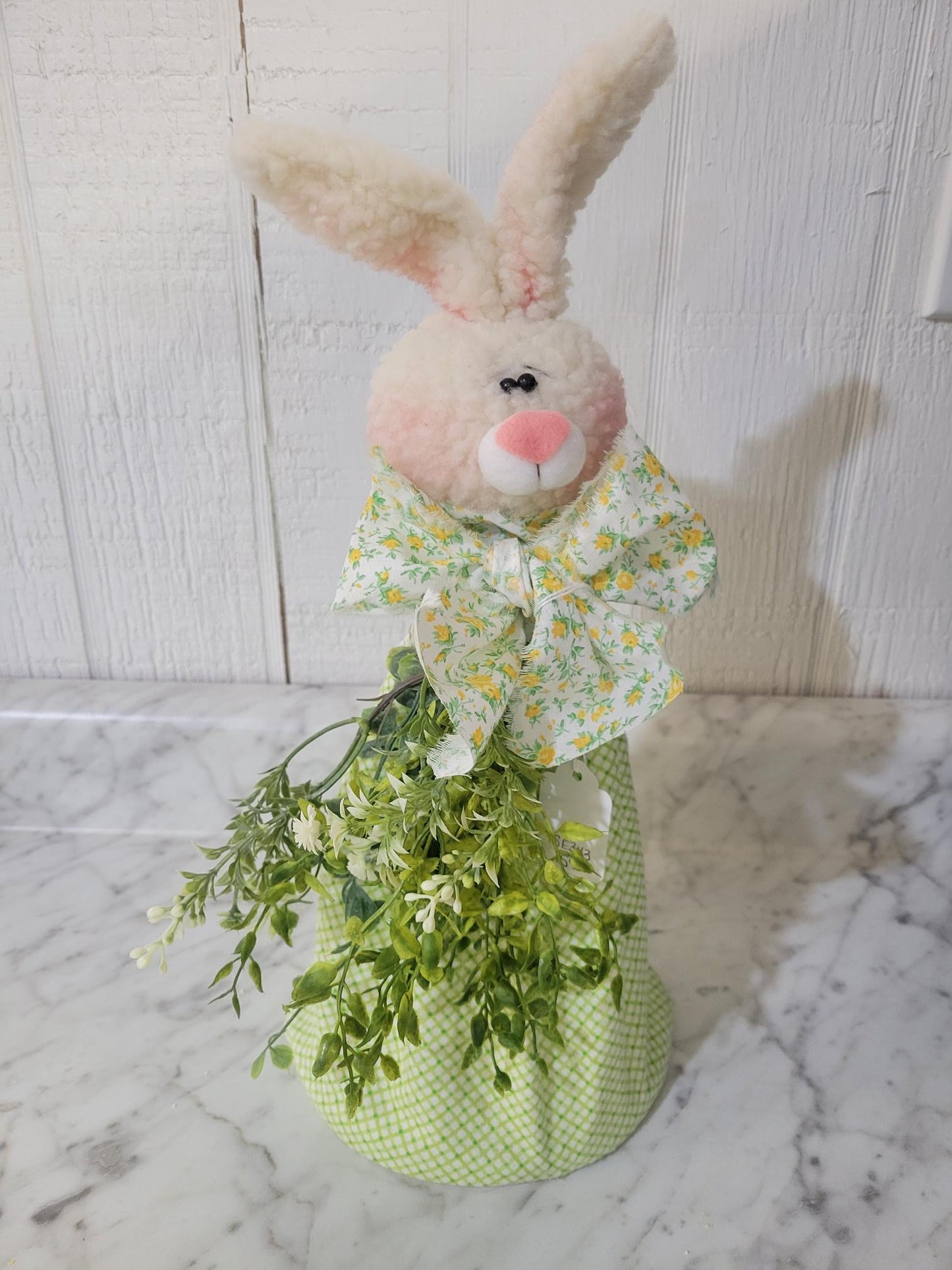 Handmade Standing Bunny – Floral Bow & Greenery Easter Decor
