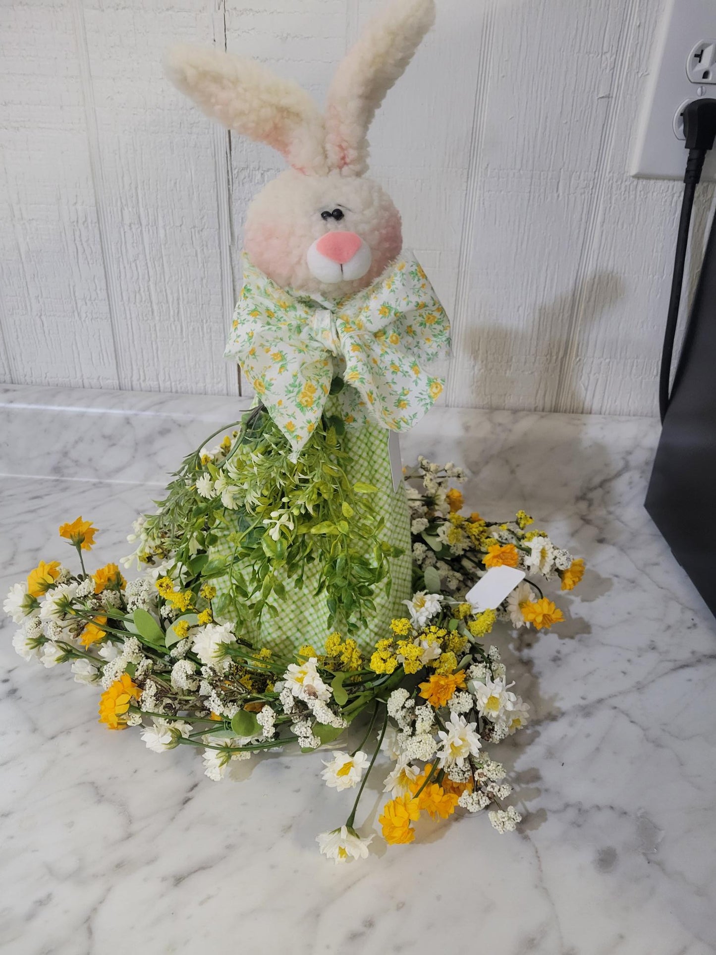 Handmade Standing Bunny – Floral Bow & Greenery Easter Decor