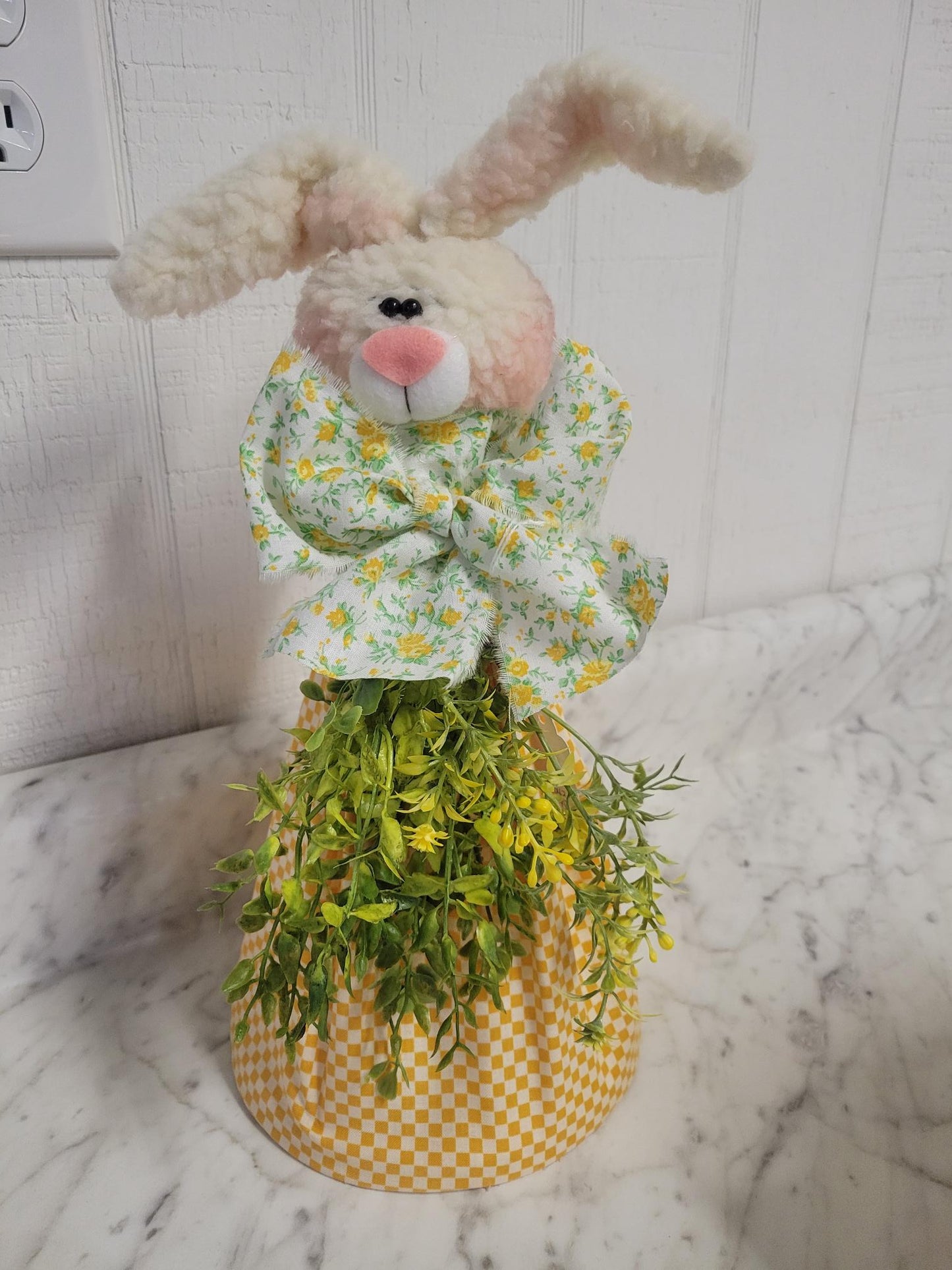 Handmade Standing Bunny – Floral Bow & Greenery Easter Decor