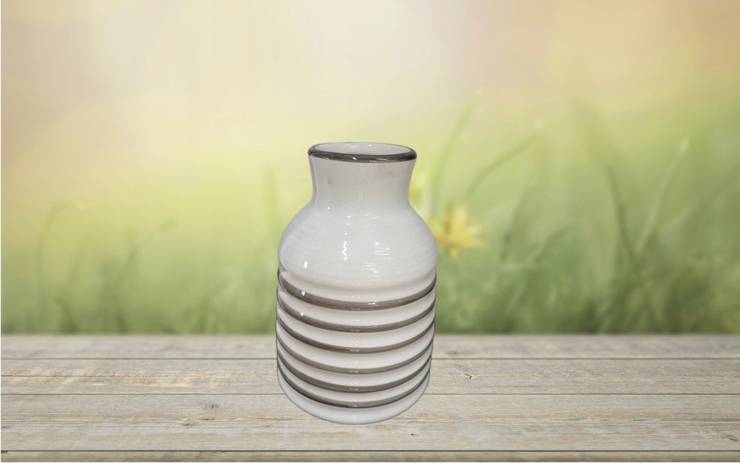 White Ceramic Vase with Ribbed Detail | Farmhouse Neutral Vase | Modern Rustic Home Decor | Minimalist Flower Vase