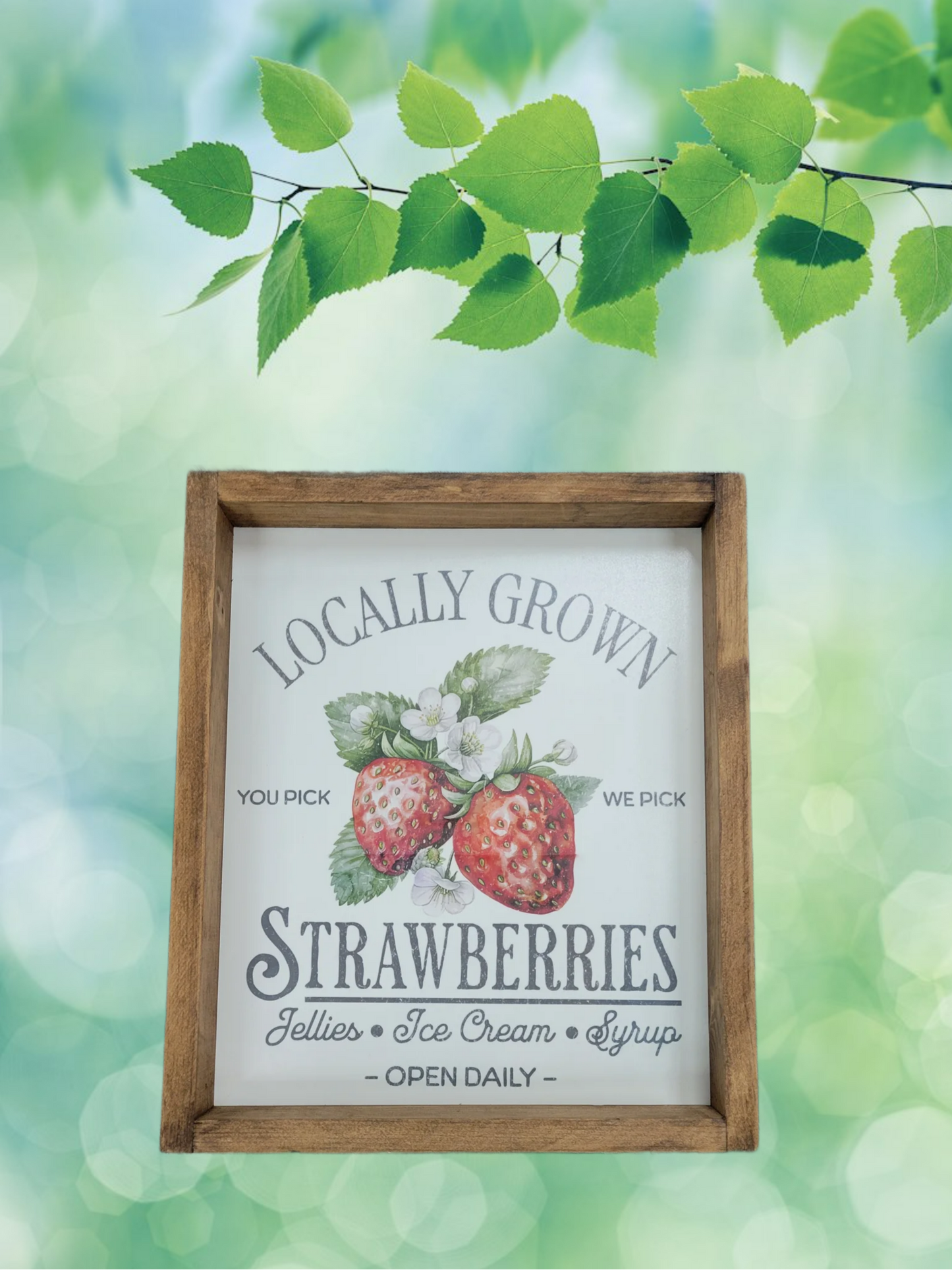 Locally Grown Strawberries Farmhouse Wall Sign | Rustic Strawberry Kitchen Decor