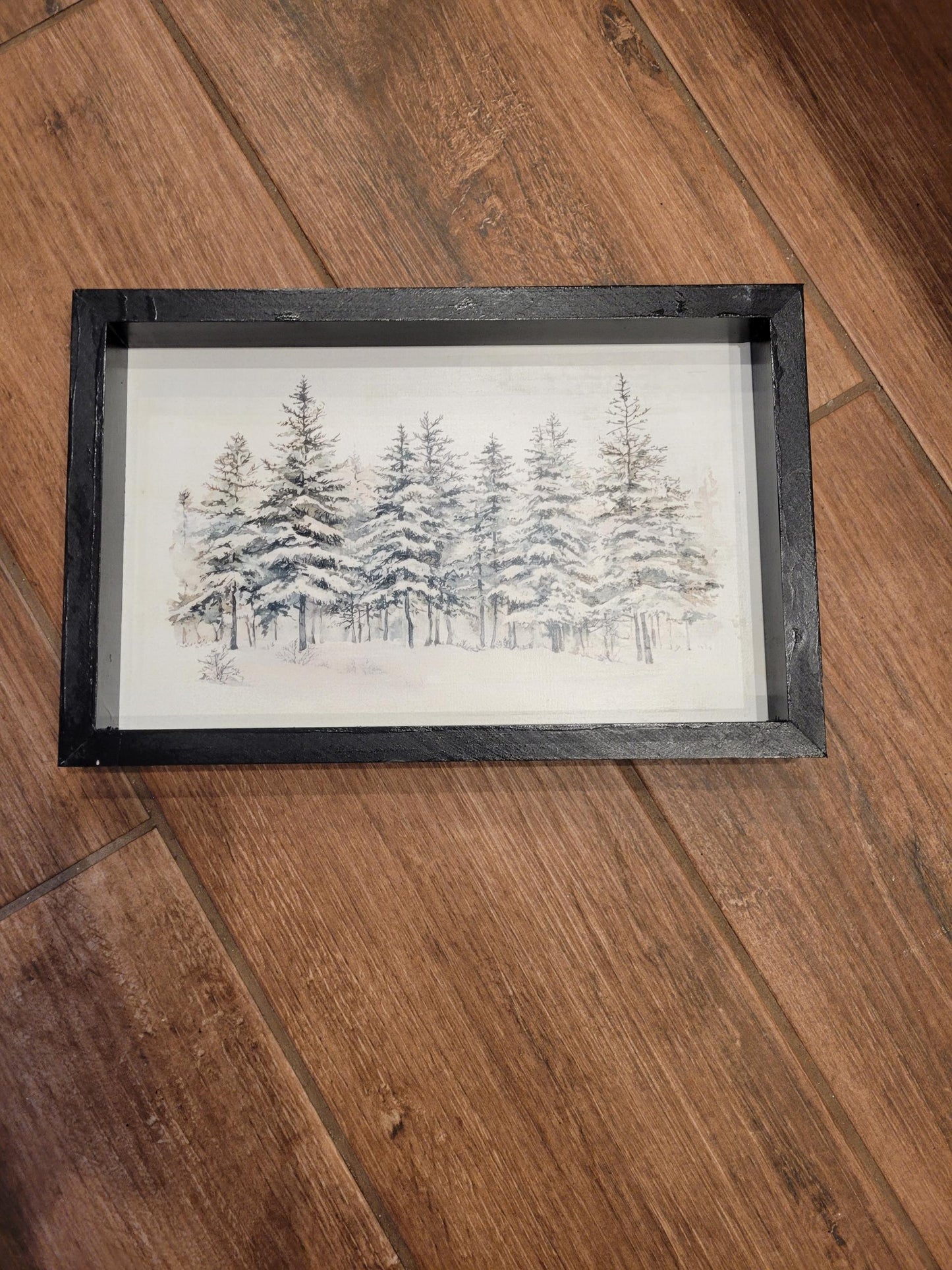 Winter Forest Landscape Framed Wall Art - Rustic Snowy Pine Scene