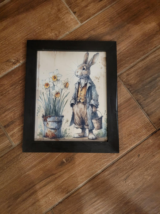 Vintage Rabbit and Daffodils Wall Art