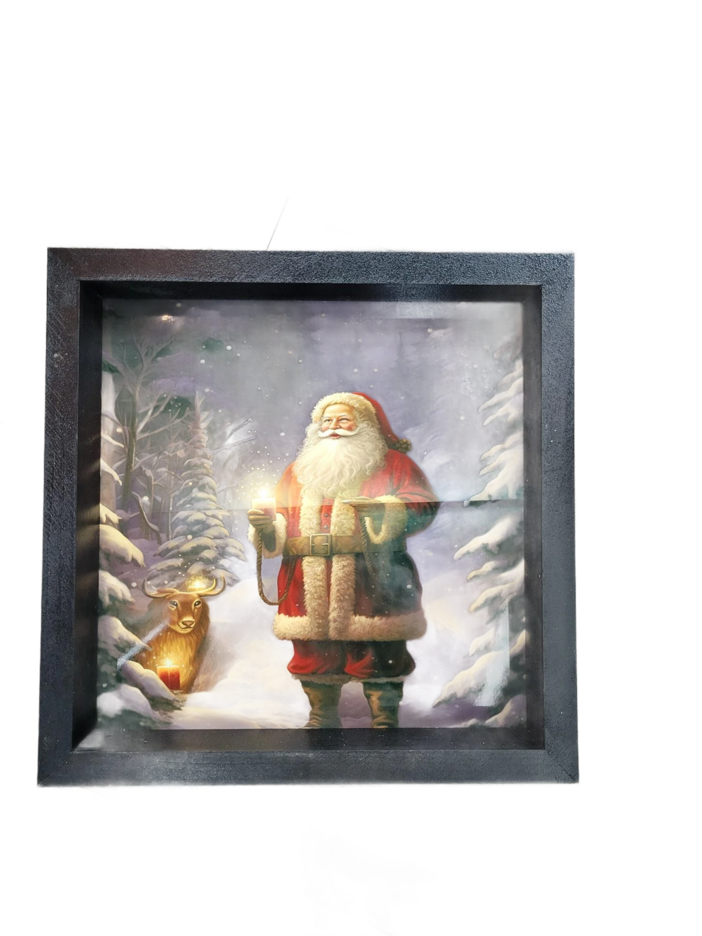 Lighted Santa and Deer Christmas Shadow Box Wall Art