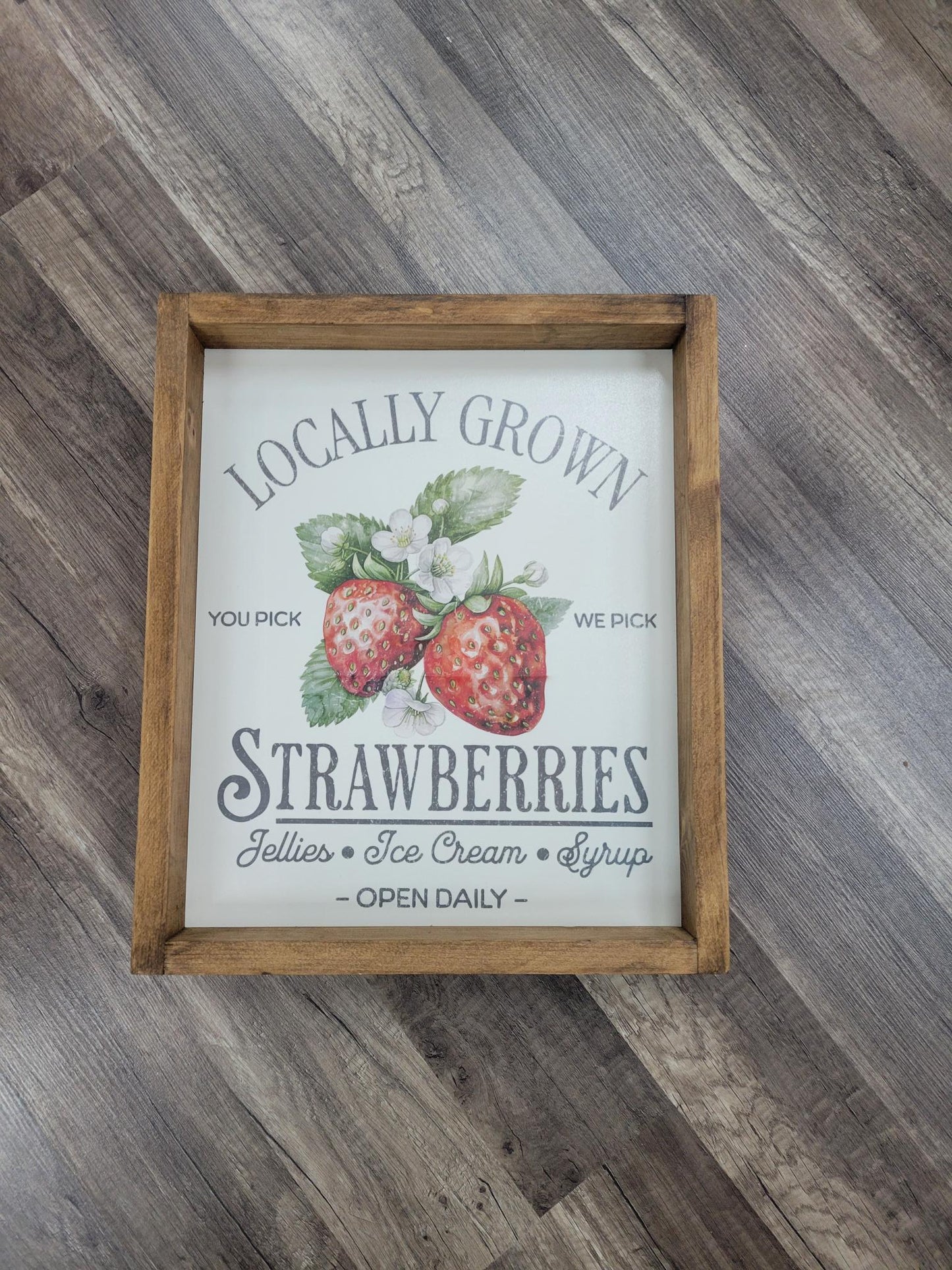 Locally Grown Strawberries Farmhouse Wall Sign | Rustic Strawberry Kitchen Decor